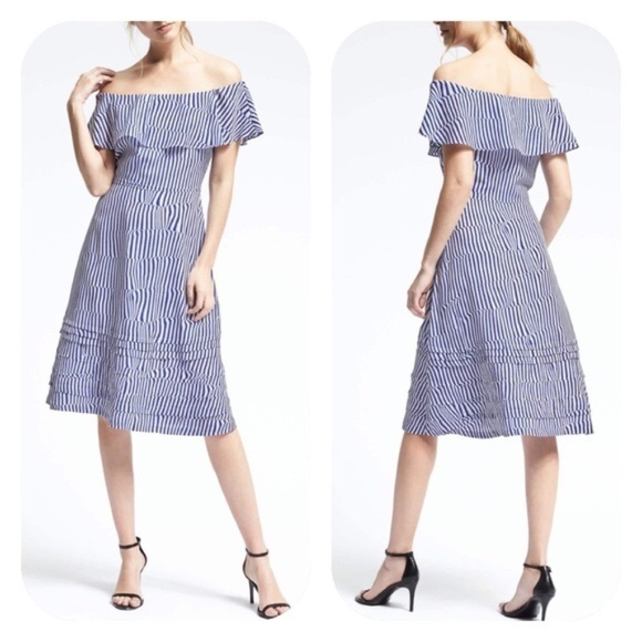 Banana Republic Dresses & Skirts - BANANA REPUBLIC Off-Shoulder Striped A-Line Dress
